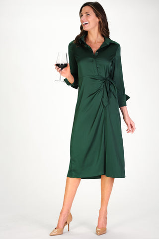 Tilden Dress in Spruce Stretch Satin