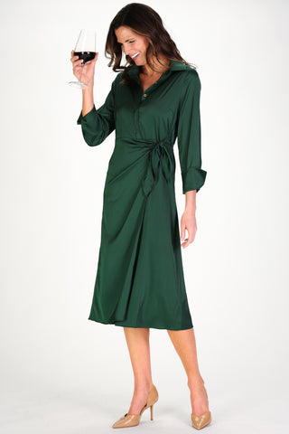 Tilden Dress in Spruce Stretch Satin