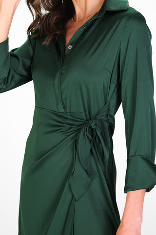 Tilden Dress in Spruce Stretch Satin