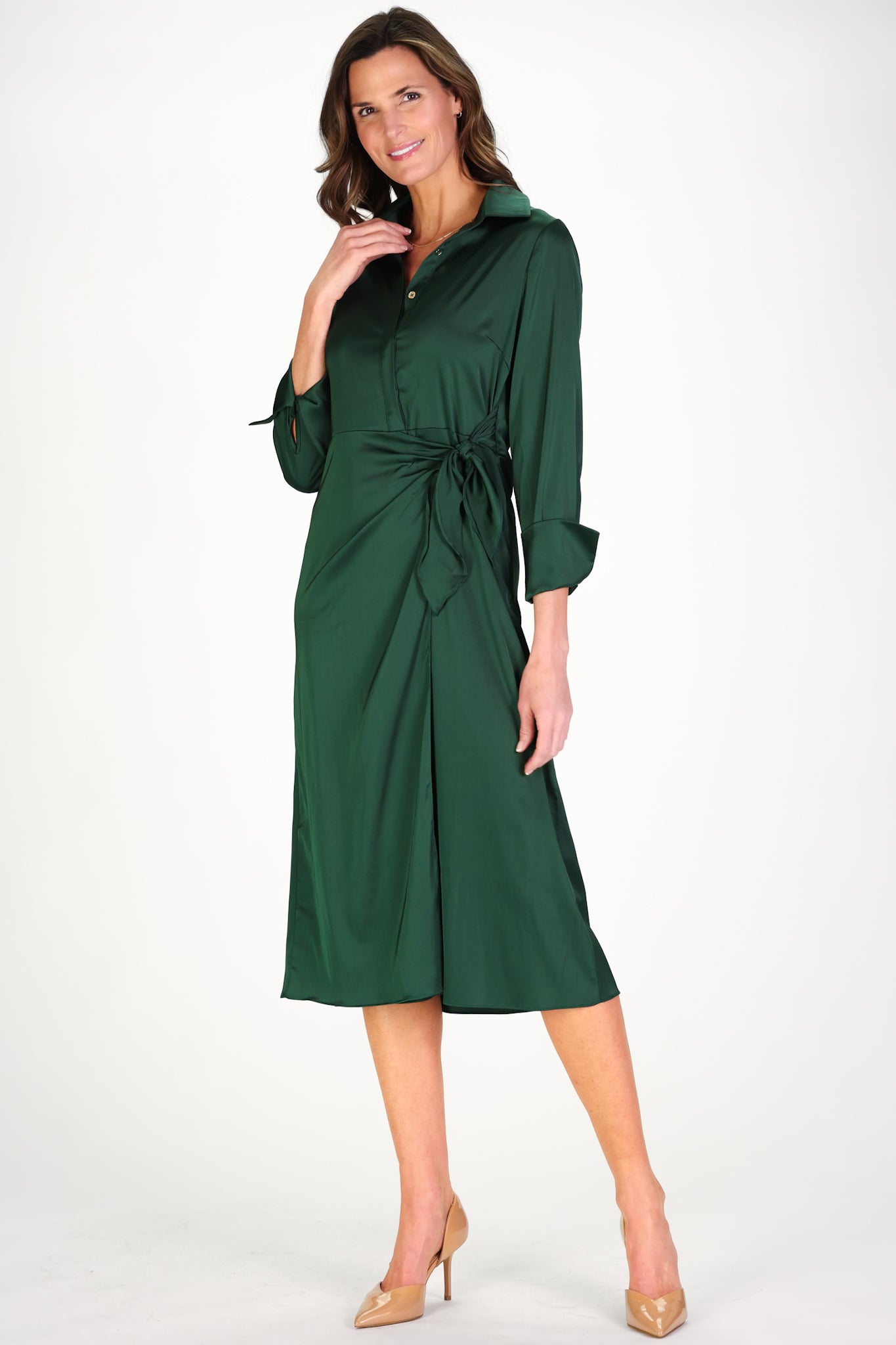 Tilden Dress in Spruce Stretch Satin L Tilden Dress in Spruce Stretch Satin L