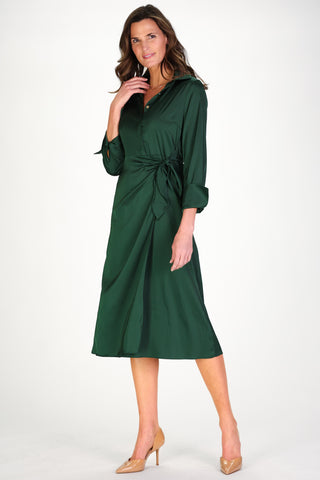 Tilden Dress in Spruce Stretch Satin