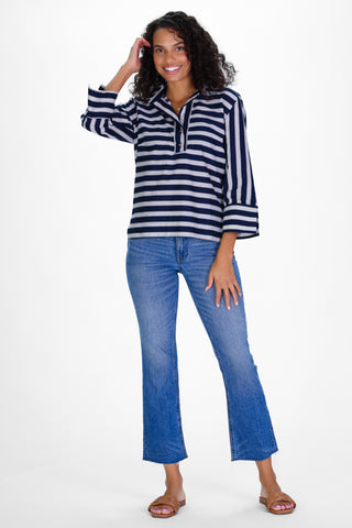 Toni Top in Bold Navy & Tan Stripe