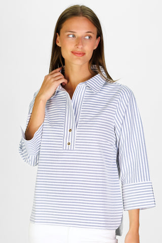 Toni Top in Navy Oxford Stripe