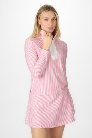 Active Tory Quarter Zip in Light Pink Seersucker Stripe