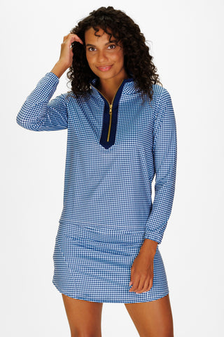 Active Tory Quarter Zip in Navy Gingham