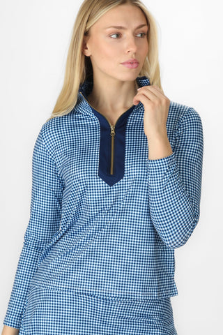 Active Tory Quarter Zip in Navy Gingham