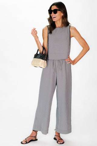 Troye Top in Black Mini Gingham Seersucker