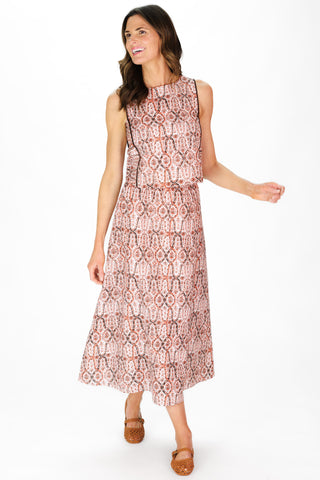 Mira Midi Skirt in Terracotta Vines