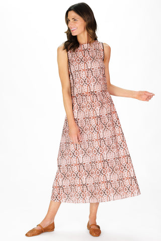 Mira Midi Skirt in Terracotta Vines