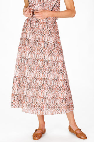 Mira Midi Skirt in Terracotta Vines