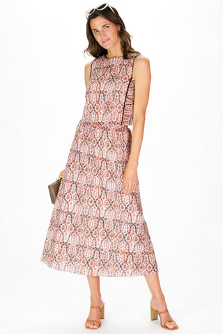Mira Midi Skirt in Terracotta Vines