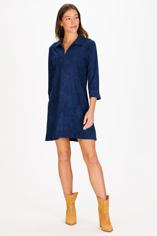 Suede Victoria Dress in Blue Stretch Suede