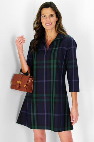 Victoria Dress in Navy Plaid
