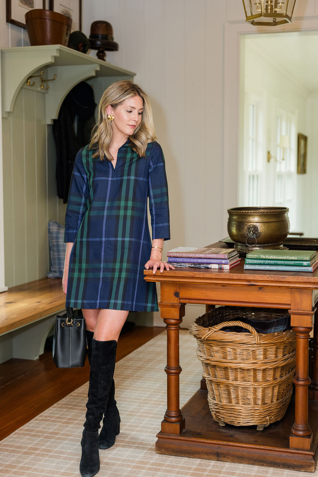 Victoria Dress in Navy Plaid S Victoria Dress in Navy Plaid S