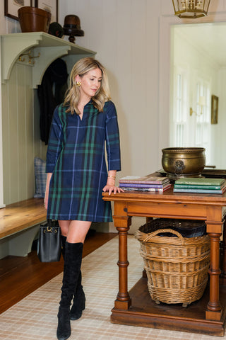 Victoria Dress in Navy Plaid