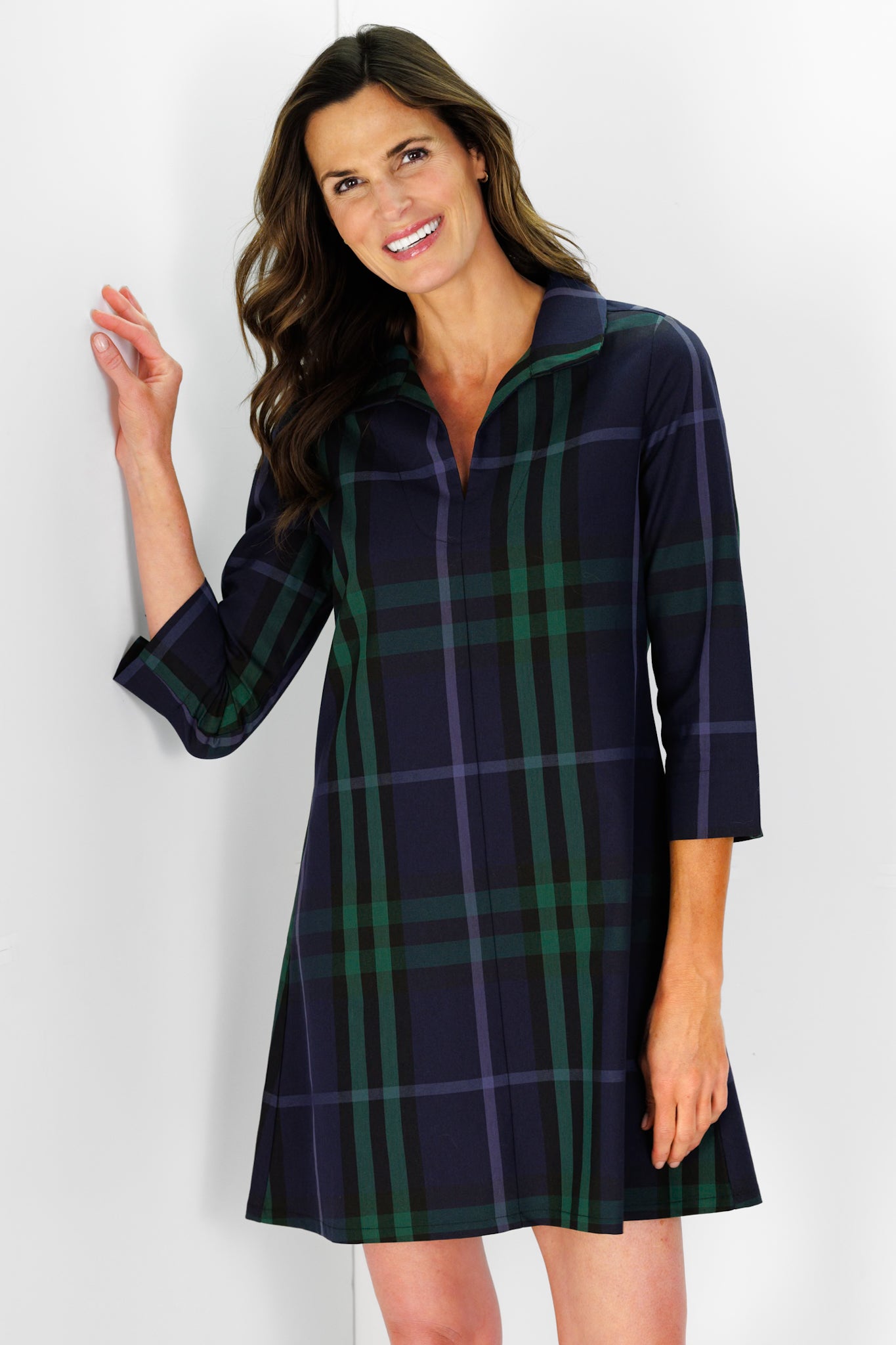 Victoria Dress in Navy Plaid S Victoria Dress in Navy Plaid S