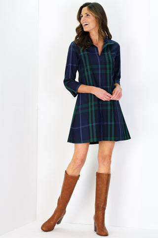 Victoria Dress in Navy Plaid