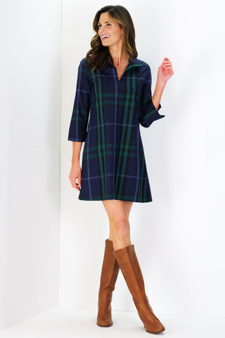 Victoria Dress in Navy Plaid