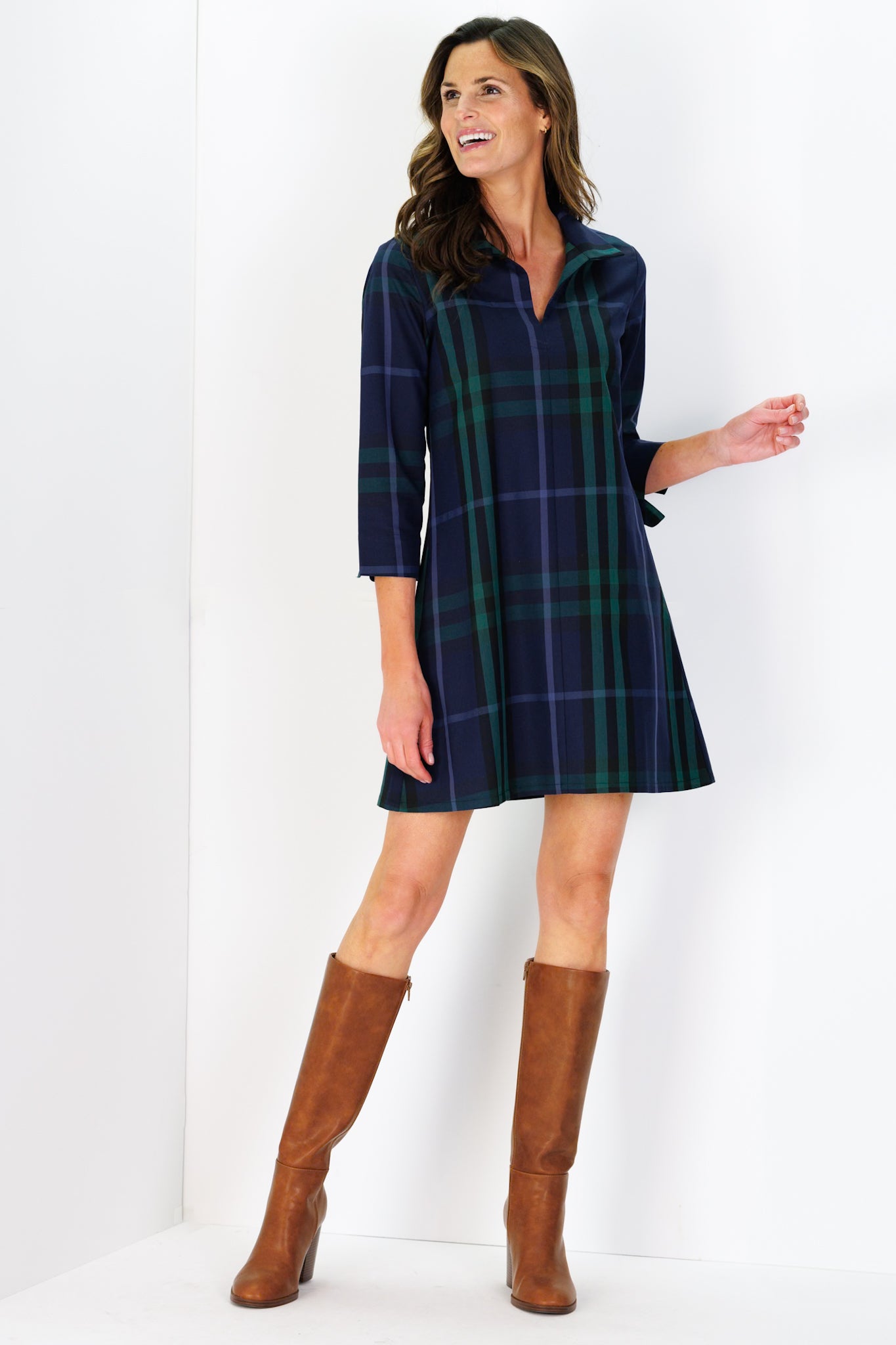 Victoria Dress in Navy Plaid S Victoria Dress in Navy Plaid S