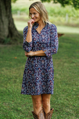 Victoria Tunic Dress in Navy Spiced Blooms