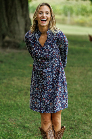 Victoria Tunic Dress in Navy Spiced Blooms