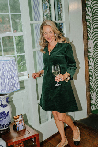 Victoria Dress in Spruce Corduroy