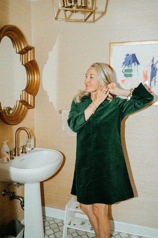 Victoria Dress in Spruce Corduroy