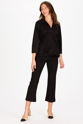 Victoria Tunic Top in Black Stretch Suede