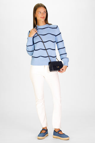 Wavy Puff Sleeve Sweater in Light Blue and Navy