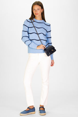 Wavy Puff Sleeve Sweater in Light Blue and Navy
