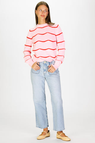 Scallop Stripe Sweater in Light Pink and Red Orange
