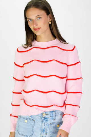 Scallop Stripe Sweater in Light Pink and Red Orange
