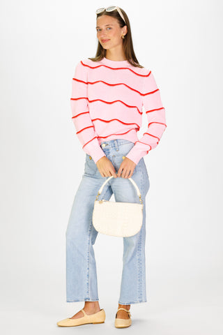 Scallop Stripe Sweater in Light Pink and Red Orange