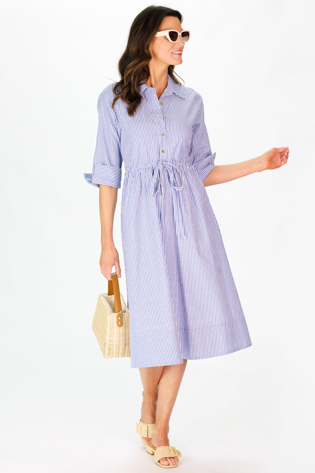 Women's Wenzel Dress in Navy & White Stripe | Duffield Lane
