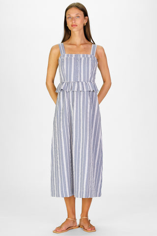 Wesley Dress in Navy Embroidered Gingham