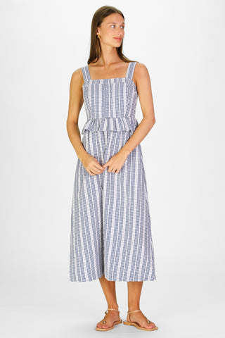 Wesley Dress in Navy Embroidered Gingham