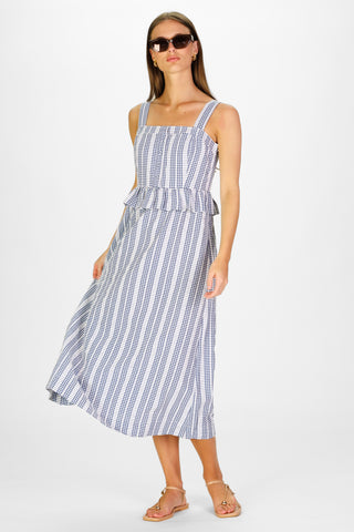 Wesley Dress in Navy Embroidered Gingham