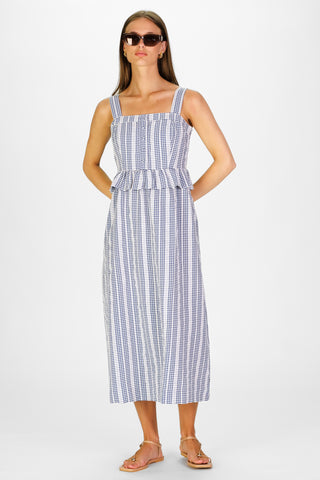 Wesley Dress in Navy Embroidered Gingham