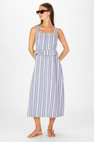 Wesley Dress in Navy Embroidered Gingham