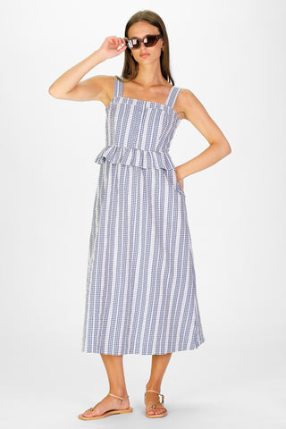 Wesley Dress in Navy Embroidered Gingham