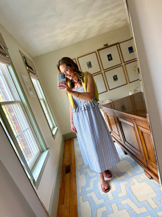 Wesley Dress in Navy Embroidered Gingham
