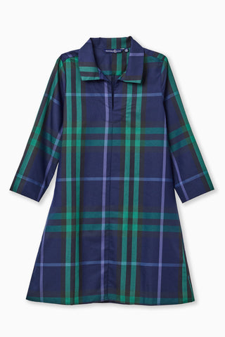 Victoria Dress in Navy Plaid