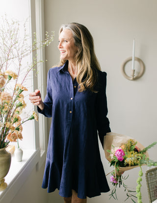 Iris Dress in Navy Textured Floral