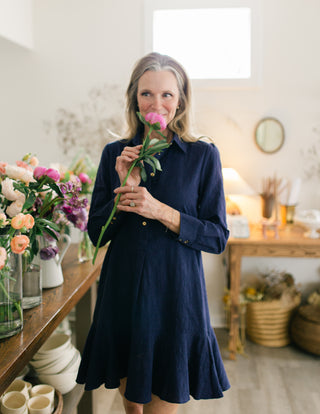 Iris Dress in Navy Textured Floral