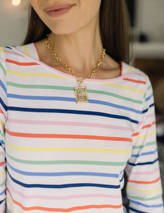 Boat Neck Lake Tee in Rainbow Stripe