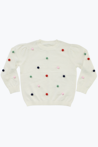 Girls Holiday Pom Pom Crew Neck Sweater