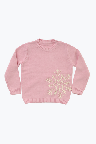 Girls Sparkle Snowflake Crew Neck in Pink