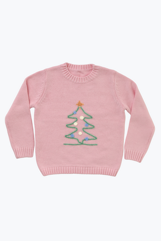 Girls Tinsel Tree Doodle Crew Neck in Pink