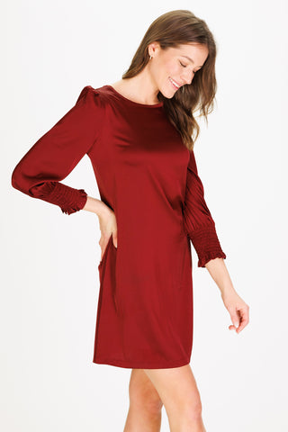 Maren Dress in Pinot Silky Stretch Satin