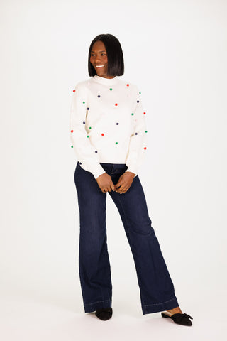 Holiday Pom Pom Crew Neck Sweater